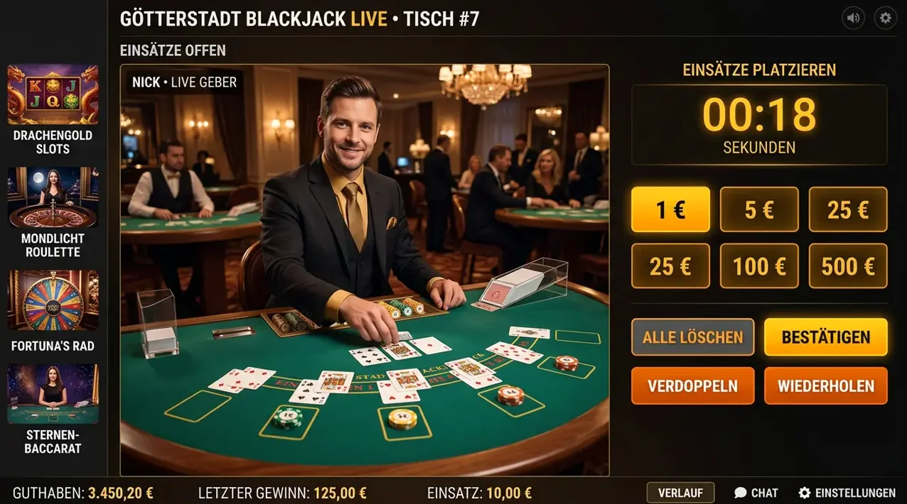 Live-Tische & Croupiers im Angebot von Royal Planet