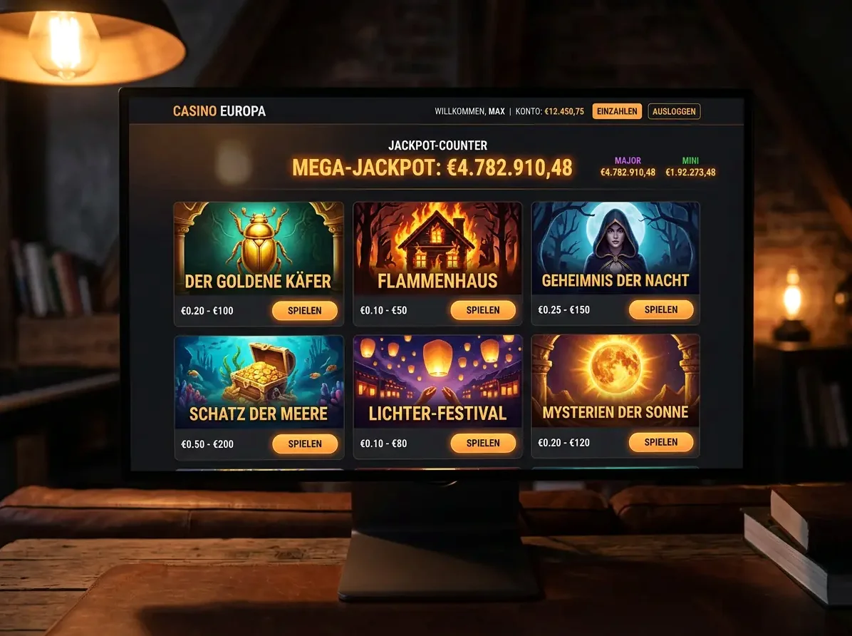 Startseite von Royal Planet mit Spielen und Aktionen